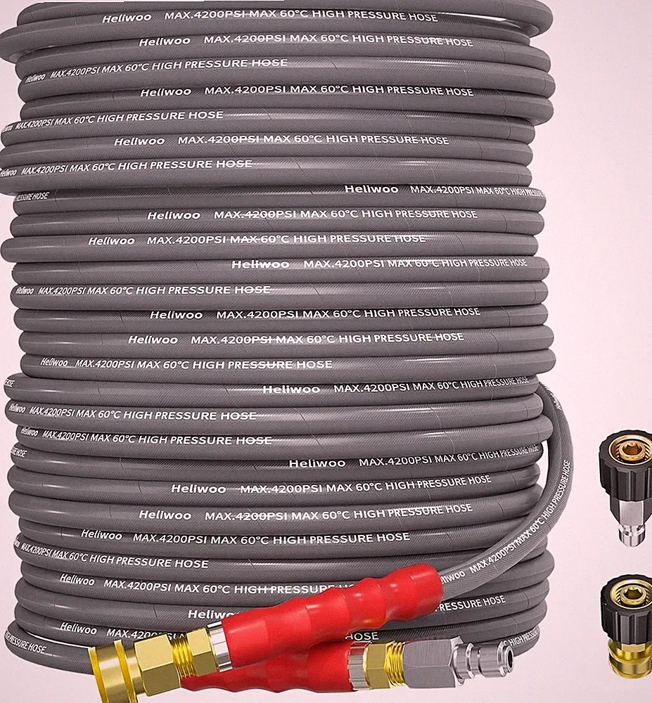 Heliwoo 100FT 4200PSI Pressure Washer Hose 1/4" Flexible Wire Extension Hose