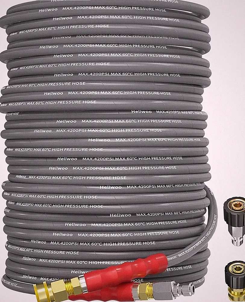 Heliwoo 200FT 4200PSI Pressure Washer Hose 1/4" Flexible Wire Extension Hose