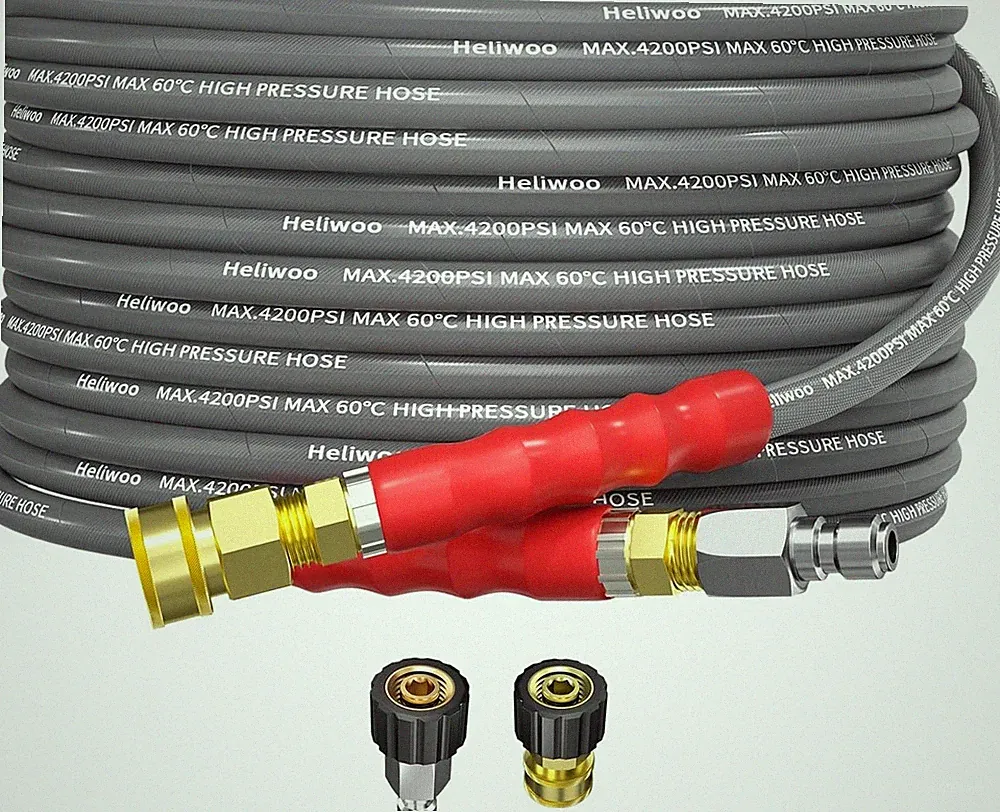 Heliwoo 25FT 1/4" Pressure Washer Hose 4200PSI Flexible Wire Power Washer Hose