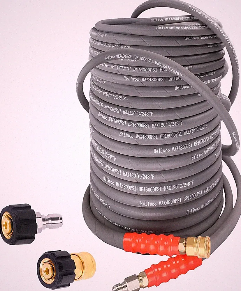 Heliwoo 4800 PSI 3/8" Pressure Washer Hose 100FT Kink Resistant Wire Power Hose
