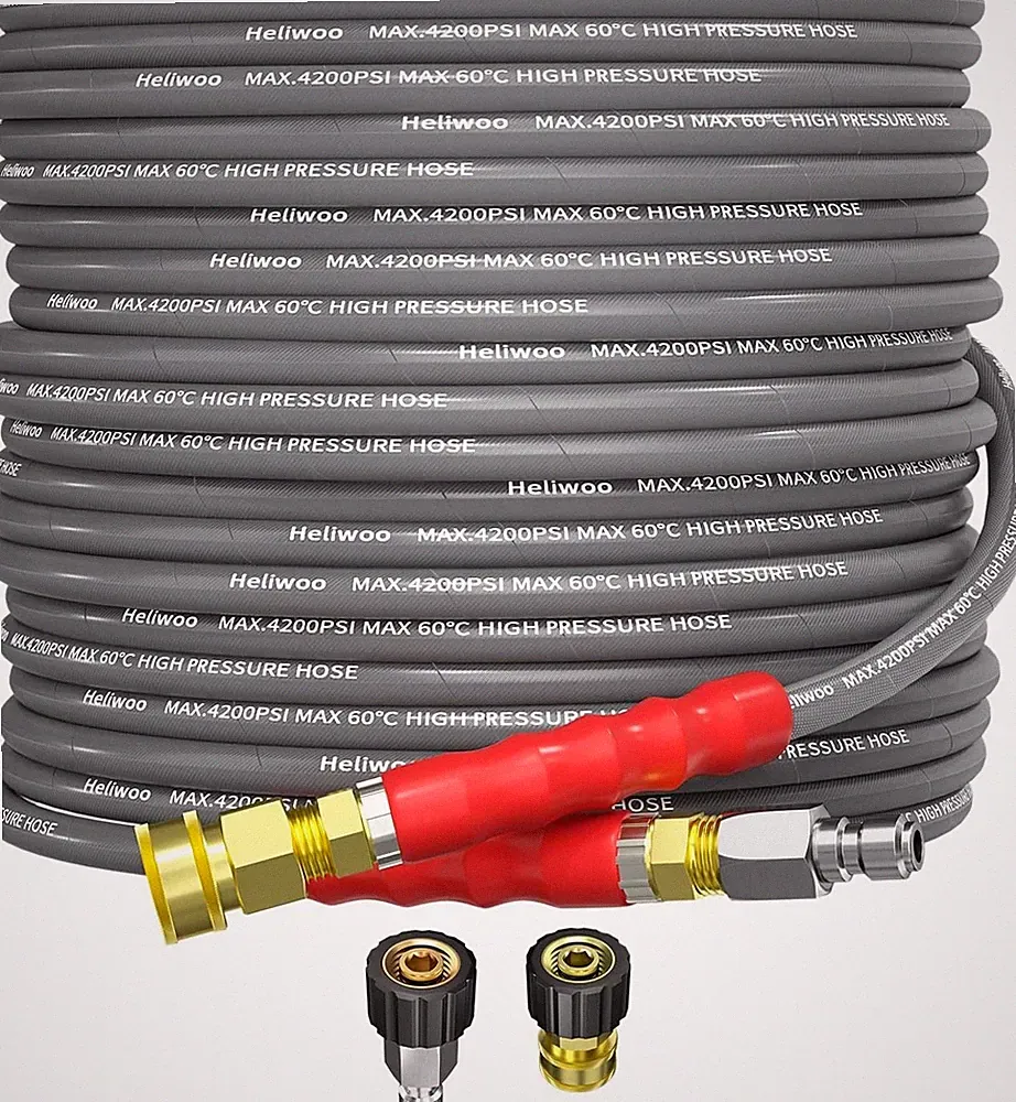 Heliwoo 50FT 1/4" Pressure Washer Hose 4200PSI Flexible Wire Power Washer Hose