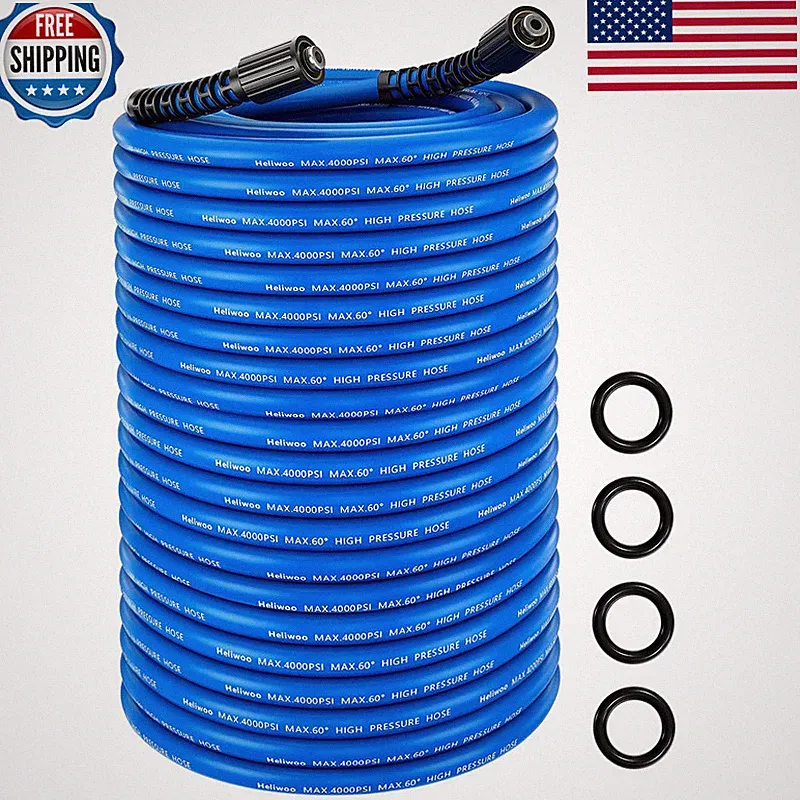 Heliwoo Pressure Washer Hose 100Ft 1/4 Kink Resistant Max 4000 Psi Power
