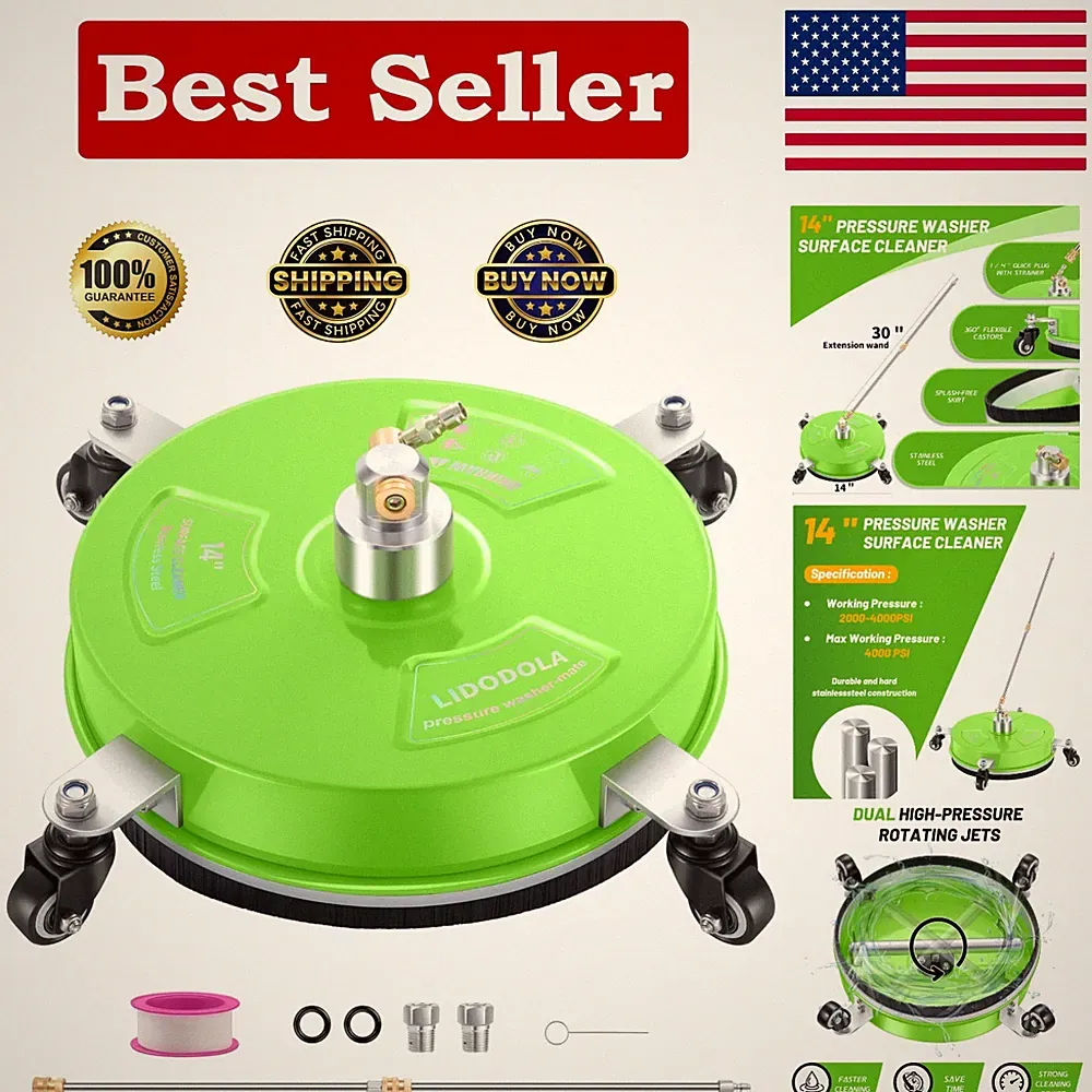 High-Efficiency 14” Pressure Washer Surface Cleaner for Patios, Driveways & More