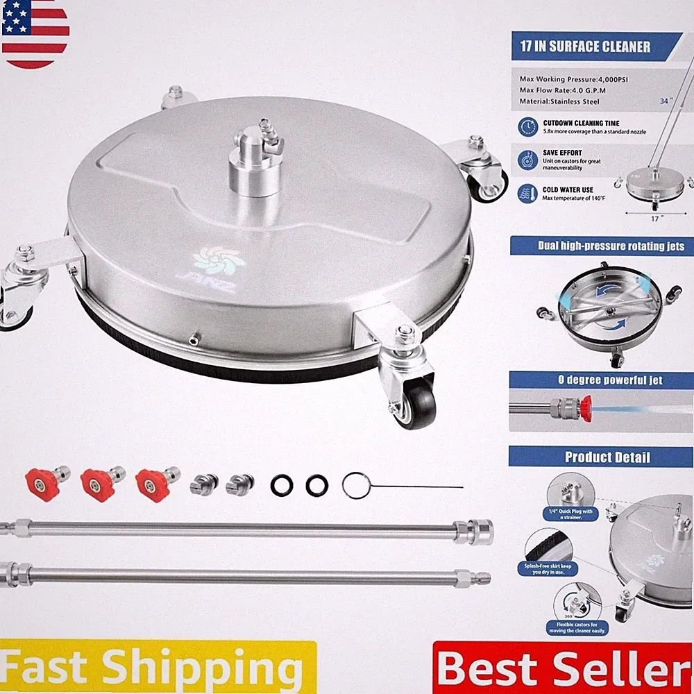 High Efficiency 17" Surface Cleaner 4000 PSI 3.7 GPM 5M Hose Splash-Free Skirt