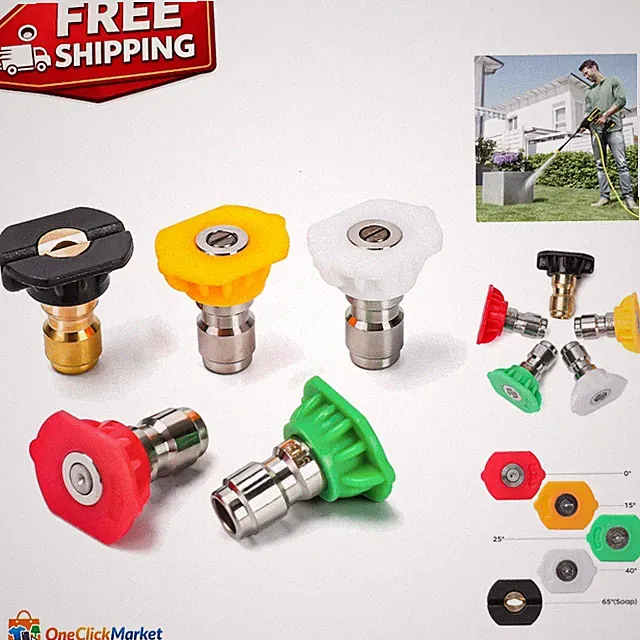 High Efficiency Pressure Washer Nozzle Set - 5 Quick Connect Tips for All Tasks