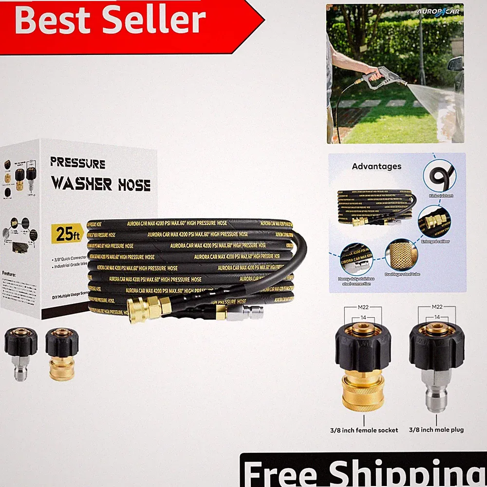 High Performance 25FT High Pressure Washer Hose with Quick Connect and Adapters