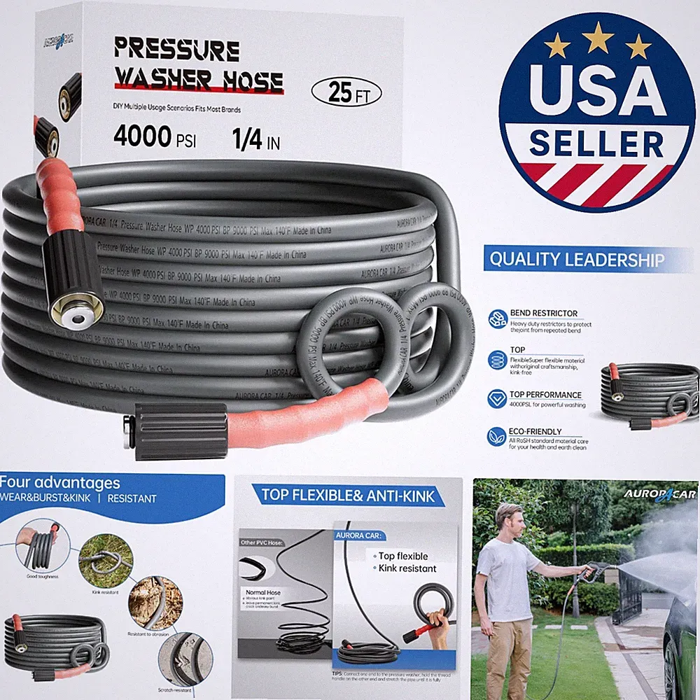 High-Performance 25FT Pressure Washer Hose - Kink Resistant & Heavy Duty
