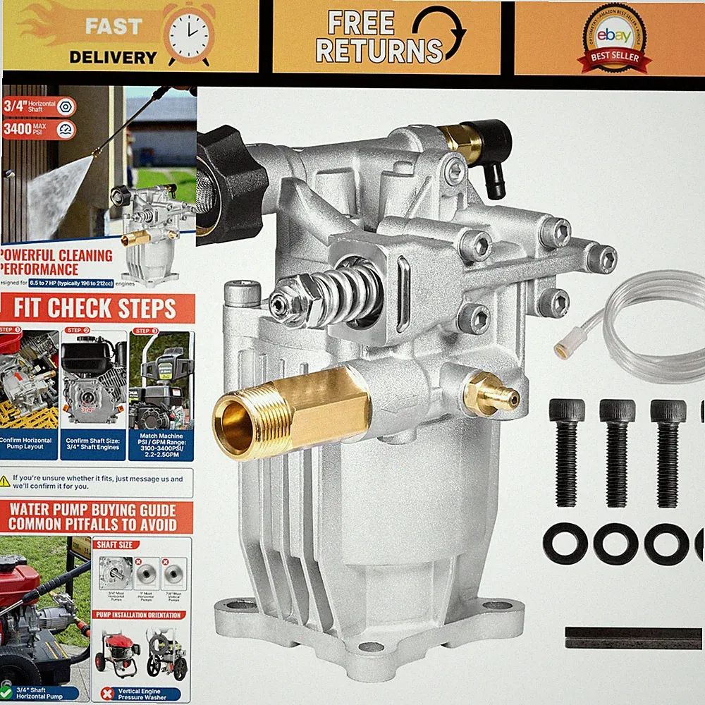 High-Performance 3/4" Shaft Pressure Washer Pump 3400 PSI 2.5 GPM Heavy Duty