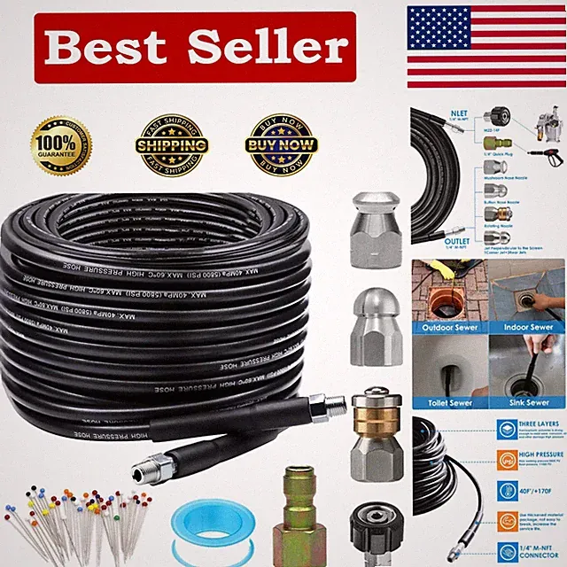 High Performance 50FT Sewer Jetter Kit - 5800PSI for Ultimate Cleaning Power
