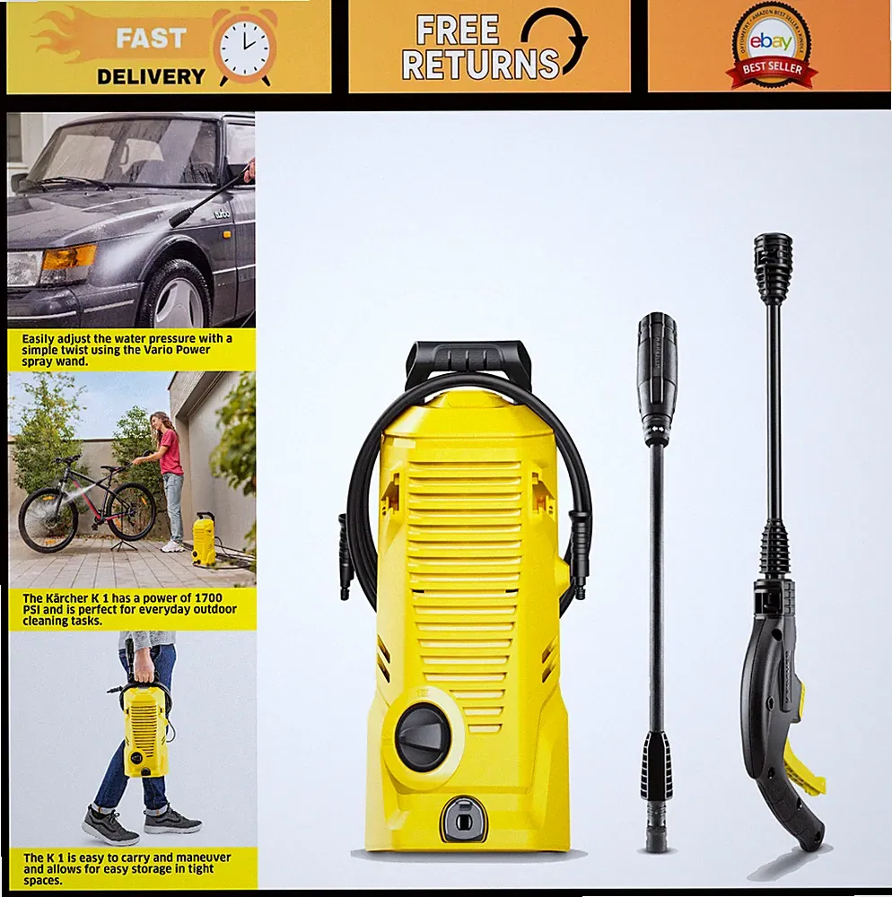 High-Performance Pressure Washer 1700 PSI, 1.45 GPM, Trigger Gun & Vario Wand