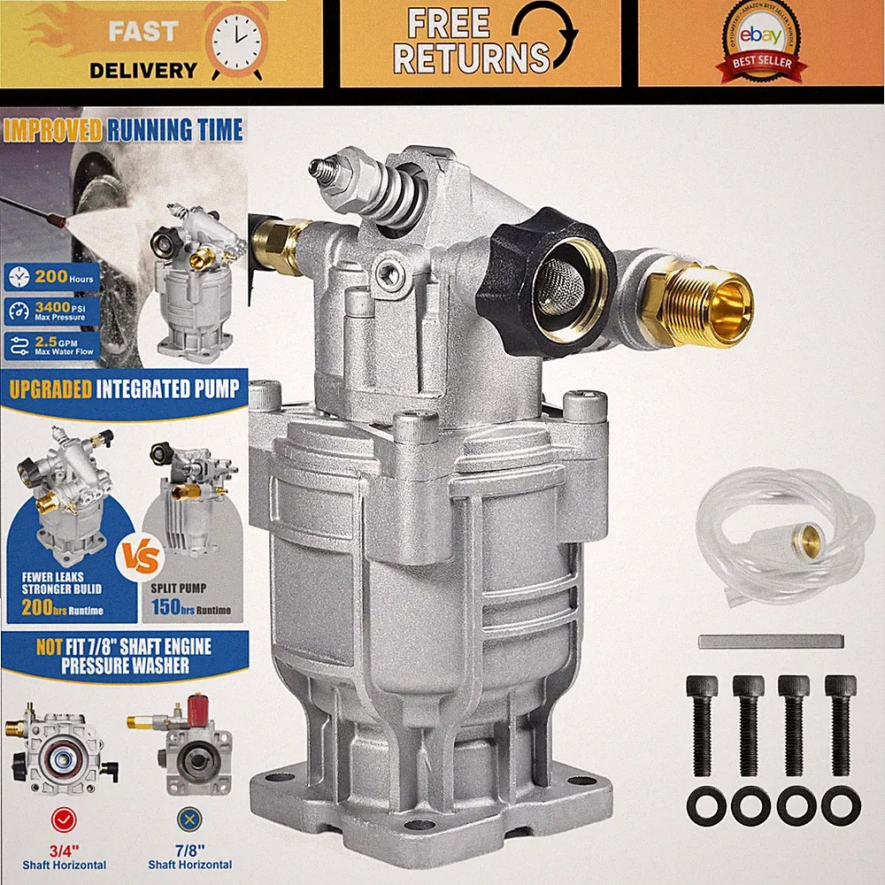 High-Performance Pressure Washer Pump 3/4" Shaft, 2600-3400 PSI, 2.5 GPM