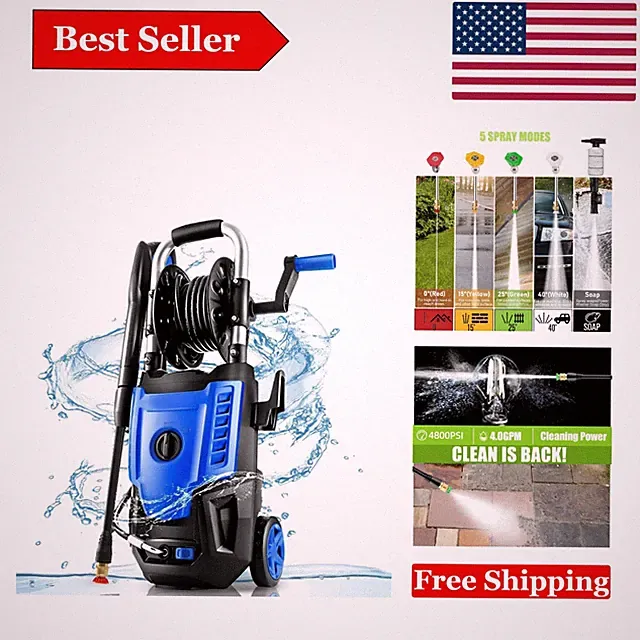 High Power 4800 PSI Washer - Ideal for Cars, Patios & Decks with 2