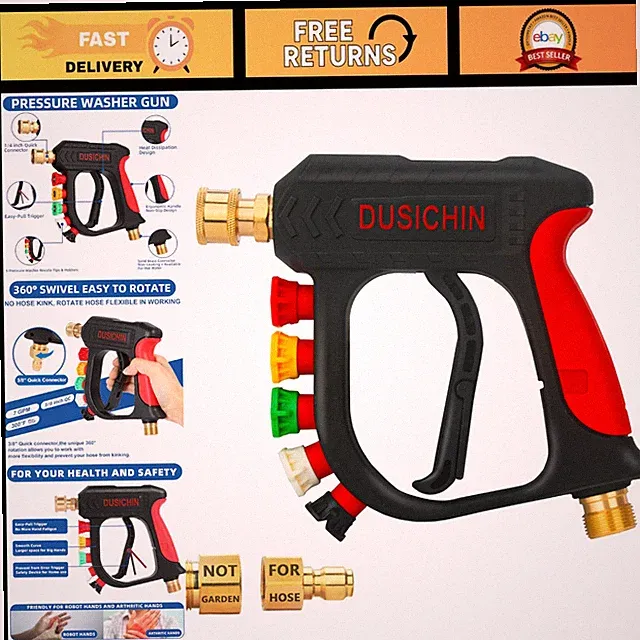 High Power Pressure Washer Short Wand & Spray Gun, 5 Nozzle Tips, Foam Cannon At