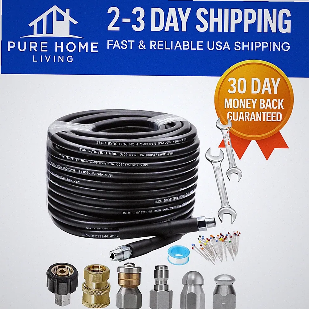 High-Pressure 100FT Drain Cleaner Hose with Nozzles for Pressure Washer Use