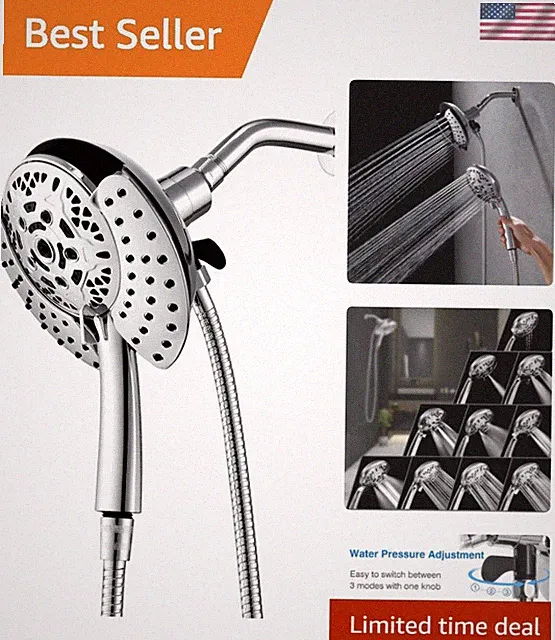 High Pressure 2-in-1 Shower Head with Handheld & Rainfall Options, 10 Settings