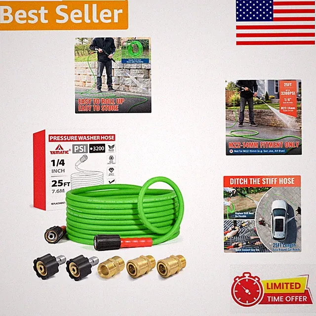 High-Pressure 25FT Green Pressure Washer Hose - Kink Resistant & Durable Design
