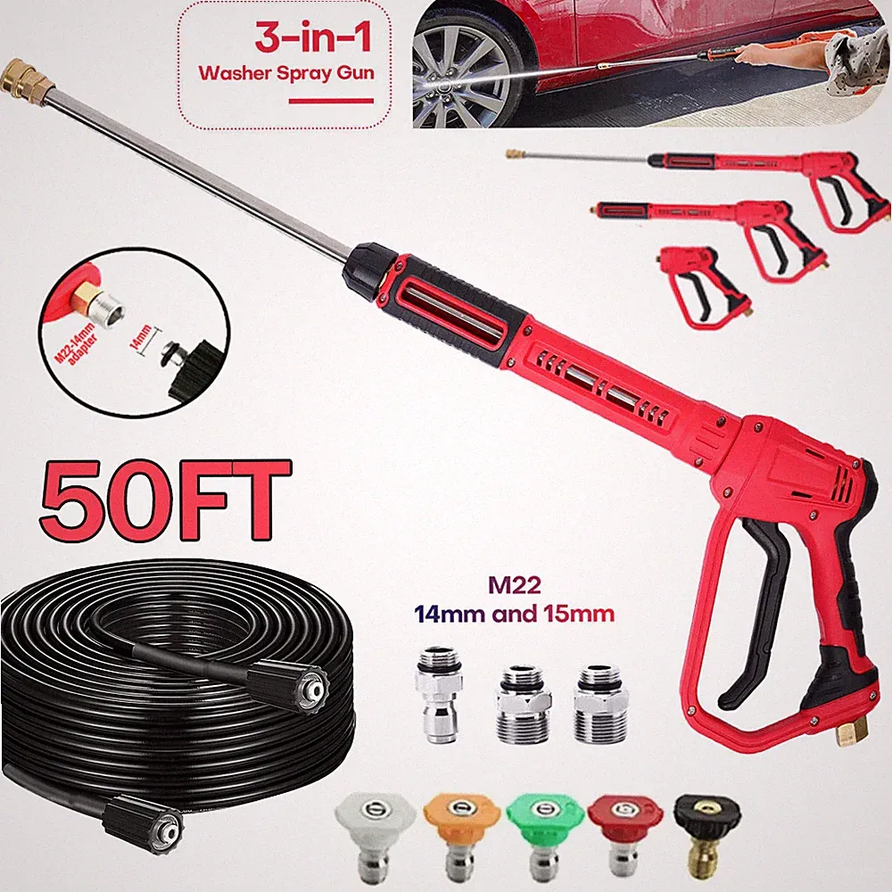 High Pressure 4000PSI Car Power Washer Gun Lance Nozzle and 50FT Hose Kit M22
