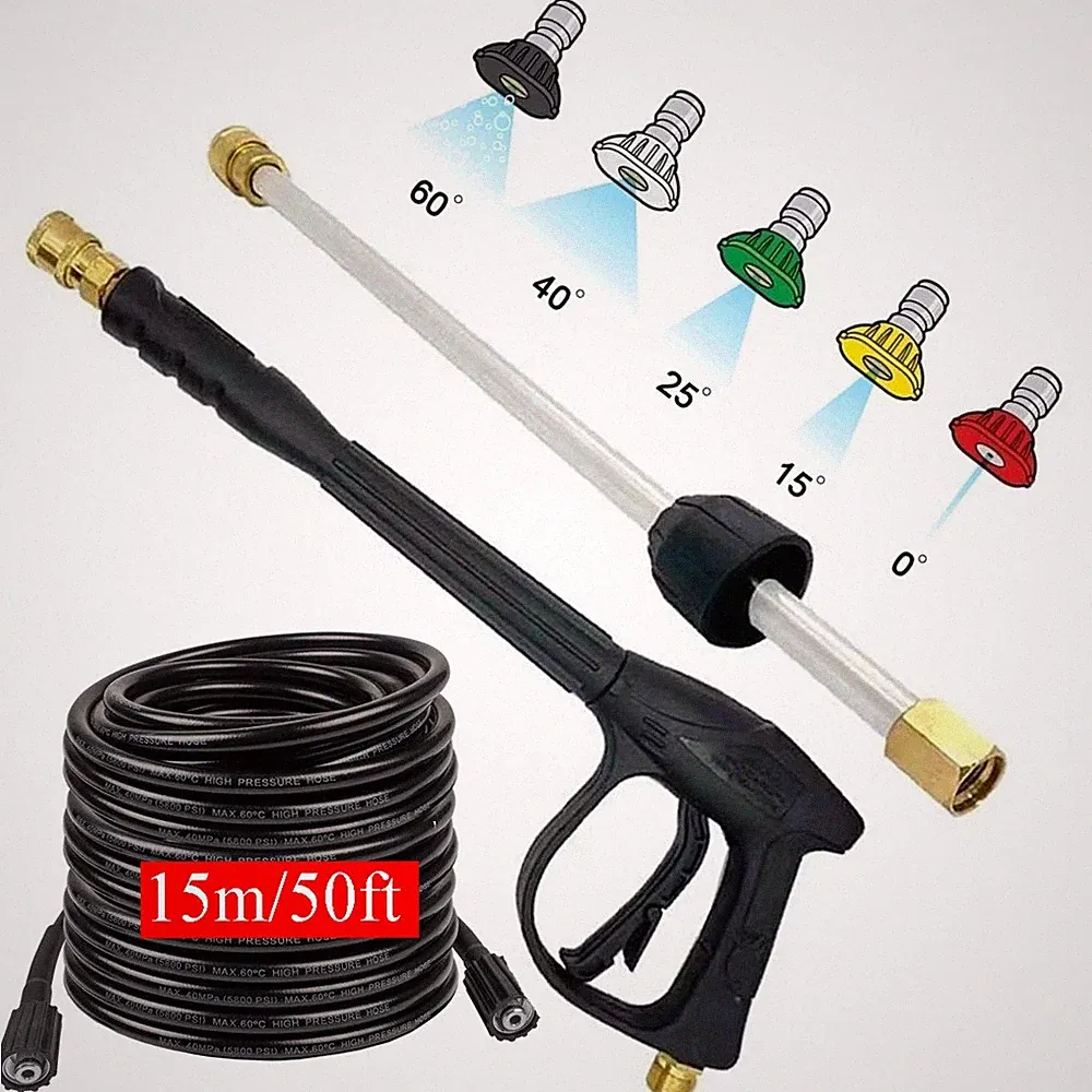 High Pressure 4000PSI Car Power Washer Gun Spray Wand Lance Nozzle + 50ft Hose