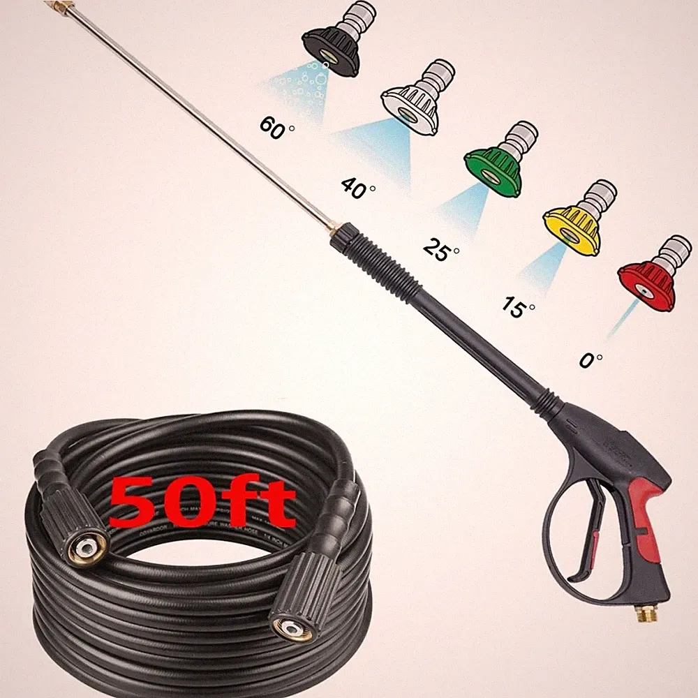 High Pressure 4000PSI Car Power Washer Gun Spray Wand Lance Nozzle + 50ft Hose