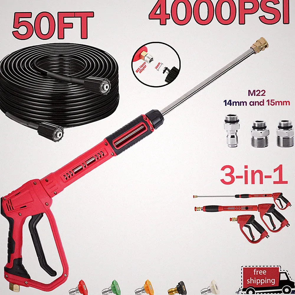 High Pressure 4000PSI Car Power Washer Gun Spray Wand Lance Nozzle/50Ft Hose Kit