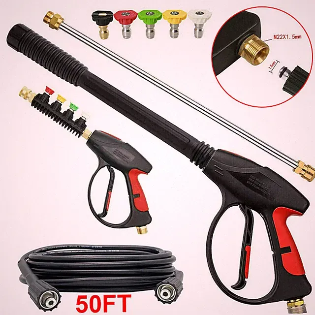 High Pressure 4000PSI Car Power Washer Gun Spray Wand Lance Nozzle 50FT Hose M22
