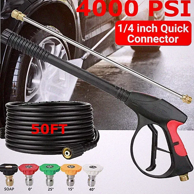 High Pressure 4000PSI Car Power Washer Gun Spray Wand Lance Nozzle + Hose Kit