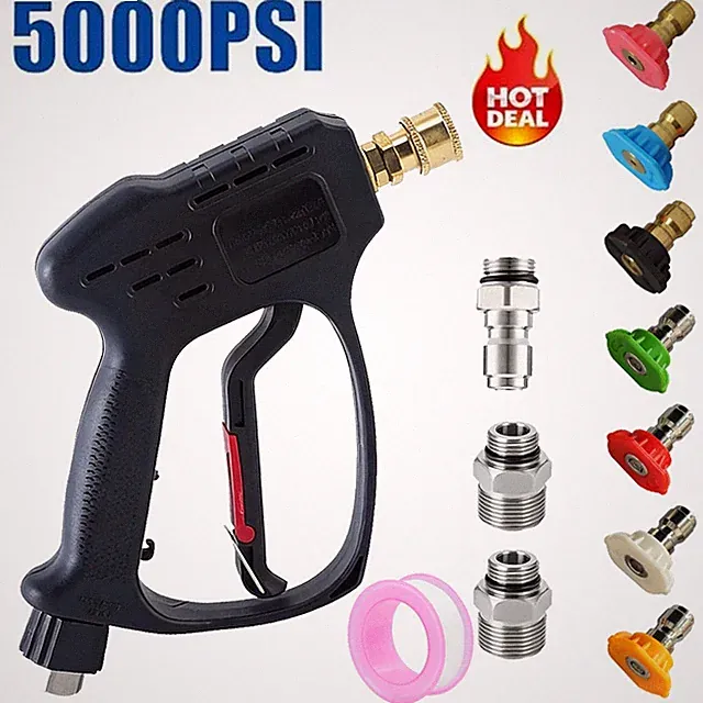 High Pressure 5000PSI Car Power Washer Gun Spray 3/8" Swivel Plug 7 Nozzle Tips