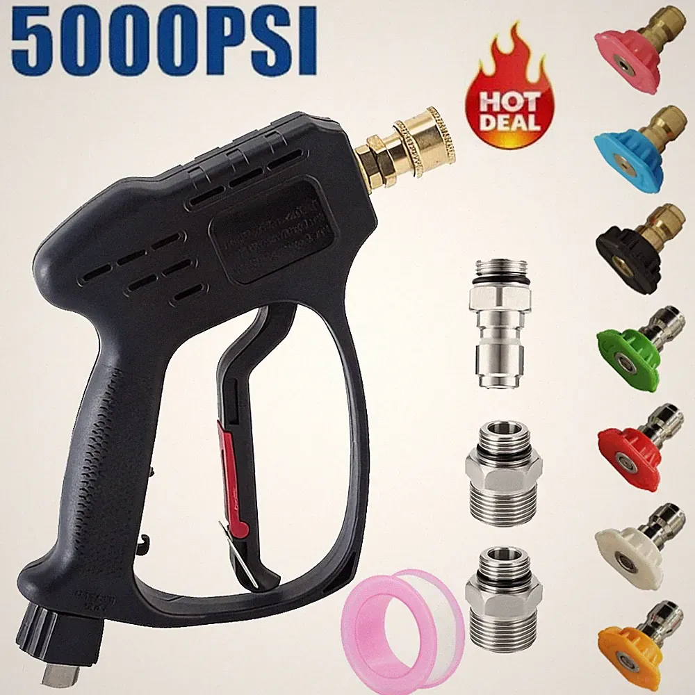 High Pressure 5000PSI Car Power Washer Gun Spray 3/8" Swivel Plug 7 Nozzle Tips