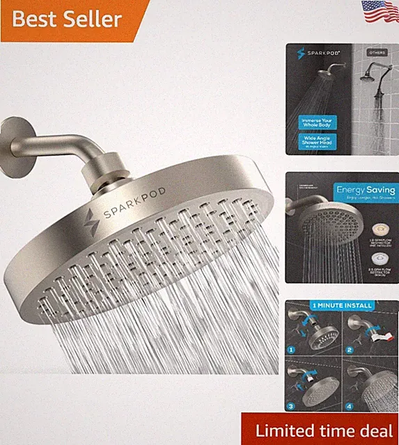 High Pressure 6-Inch Brushed Nickel Rain Shower Head for Spa-Like Experience