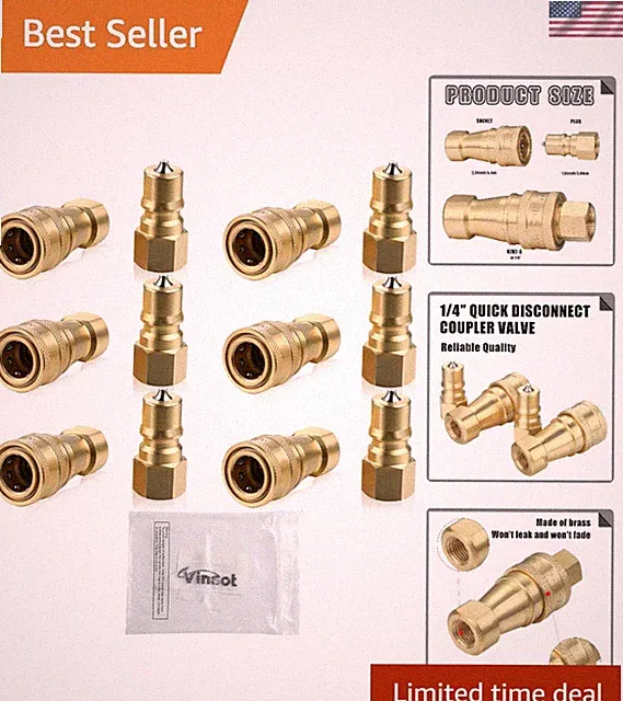 High-Pressure 6 Set Brass Couplers - 1/4" Quick Disconnect for Pressure Washers