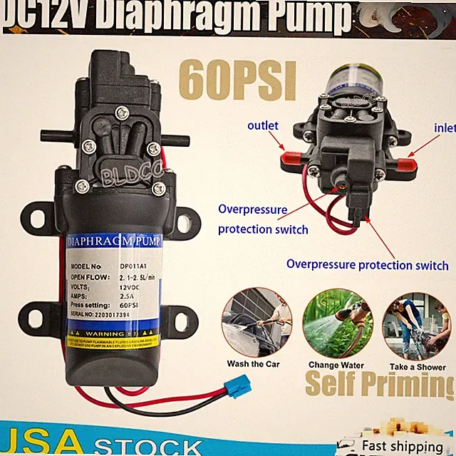 High Pressure 60PSI DC 12V Water Pump Self Priming Sprayer Diaphragm Auto Switch