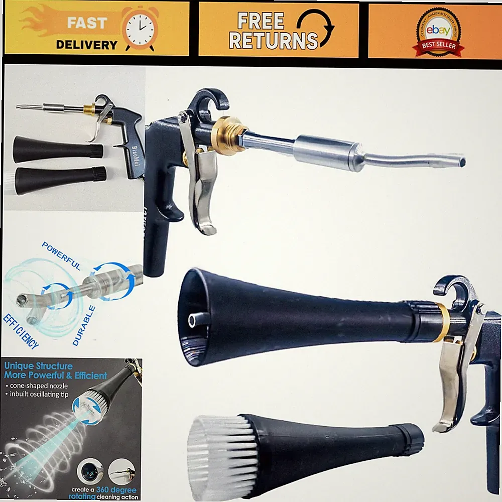 High Pressure Car Interior Cleaning Gun - Detailing Spray Washer with Brush, Alu