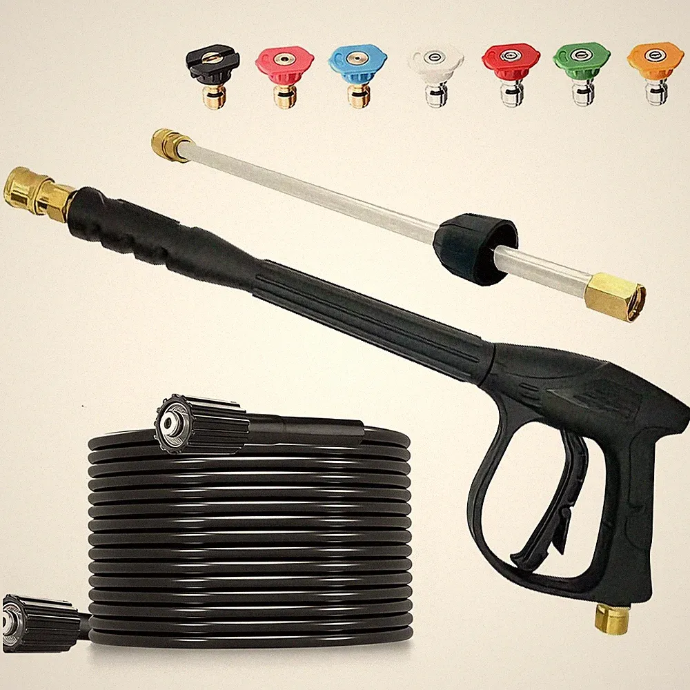 High Pressure Car Power Washer Gun Spray Wand Lance 7 Nozzles and 33ft Hose Kit