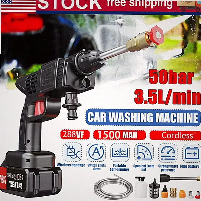 High Pressure Car Power Washer Gun Spray Wand Lance Nozzle and Hose Kit+2 Batter