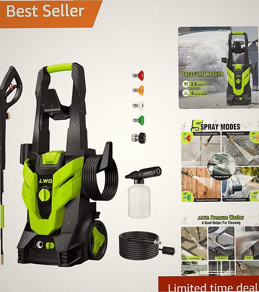 High-Pressure Cleaning Machine - 2.5 GPM Power Washer with Quick Connect Nozzles