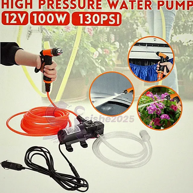 High Pressure Electric Car Washer Pump Wash 12V Clean Kit Portable 100W 130PSI