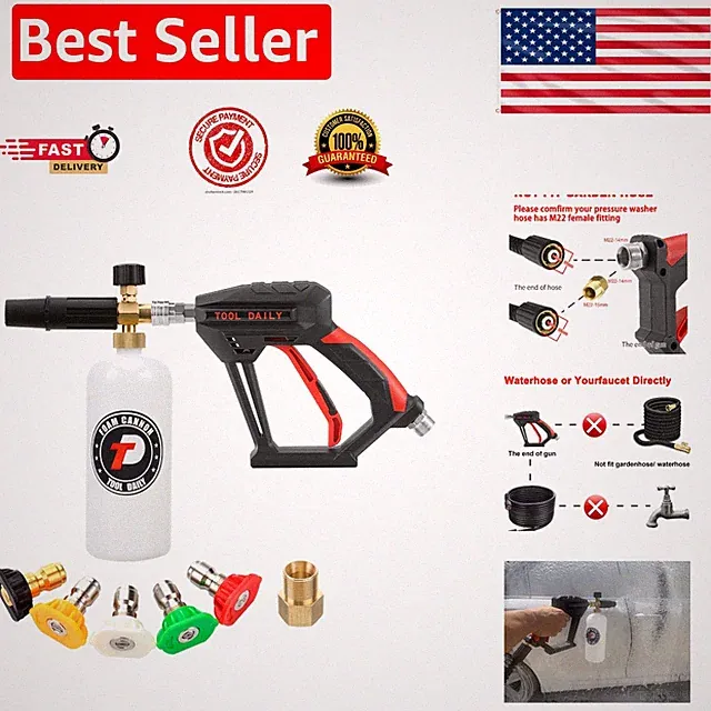 High-Pressure Foam Cannon with 5 Nozzle Tips & Quick Connector - 1L Capacity