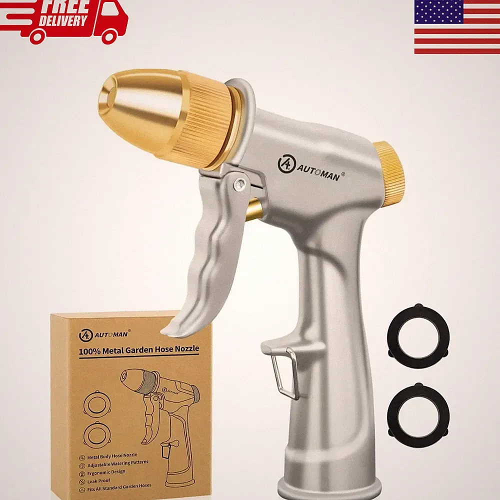 High Pressure Garden Hose Nozzle Metal Sprayer 4 Spray Patterns Heavy Duty