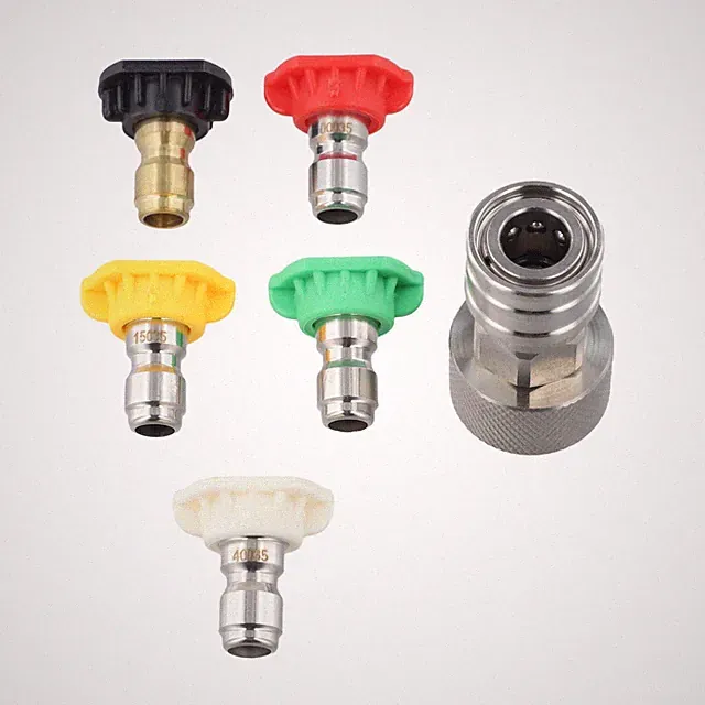High Pressure Hose Adapter Kit Stainless Steel with 5 Nozzle Heads for Cleaning