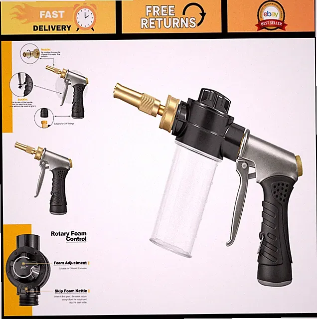 High-Pressure Hose Nozzle with Soap Dispenser, Metal Car Wash Sprayer for Cleani
