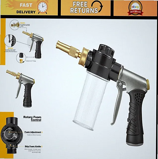 High-Pressure Hose Nozzle with Soap Dispenser, Metal Car Wash Sprayer & Garden W