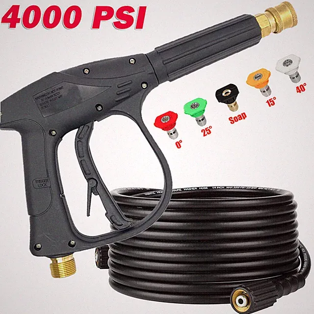 High Pressure Power Washer Spray Gun 4000PSI Wand Lance Nozzle Tips Hose Kit M22