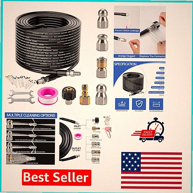 High-Pressure Sewer Jetting Kit - 50FT Hose and Versatile Nozzles Included