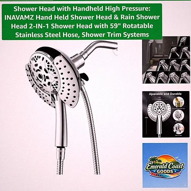 High Pressure Shower Head with 21 Spray Combinations - Tool-Free Installation