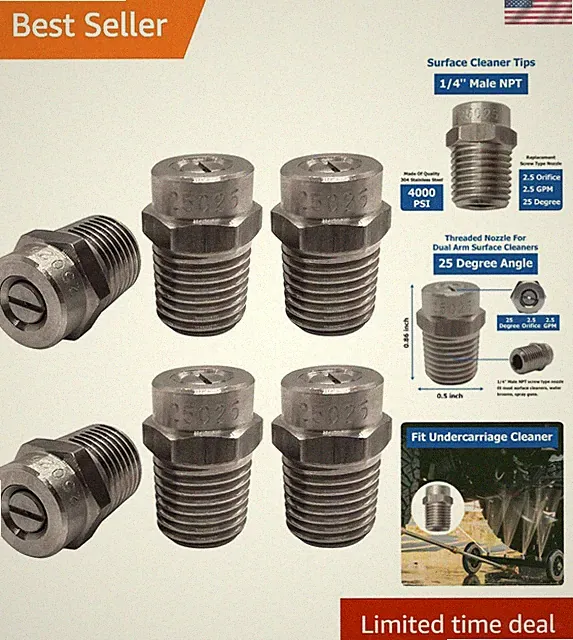 High-Pressure Surface Cleaner Nozzles 6-Pack, 304 Stainless Steel, Easy Install