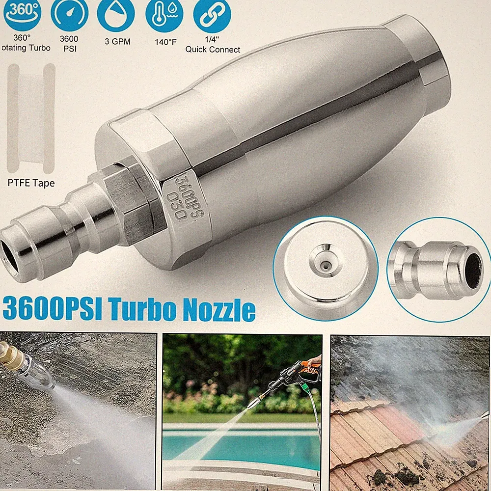 High Pressure Washer 3600PSI Rotating Turbo Nozzle Spray Tip 3.0 GPM 1/4'' Quick