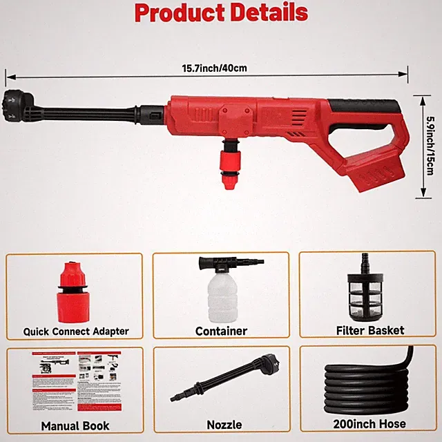 High Pressure Washer Car Washing Supplies Portable with 6 in 1 Nozzle Electric