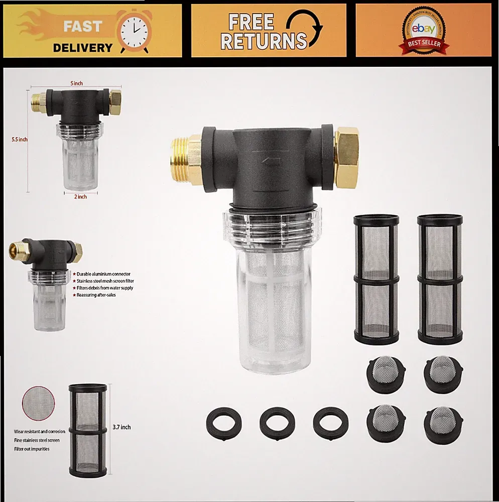 High Pressure Washer Garden Hose Inlet Filter, 40 Mesh + 100 Mesh Screens, O-Rin
