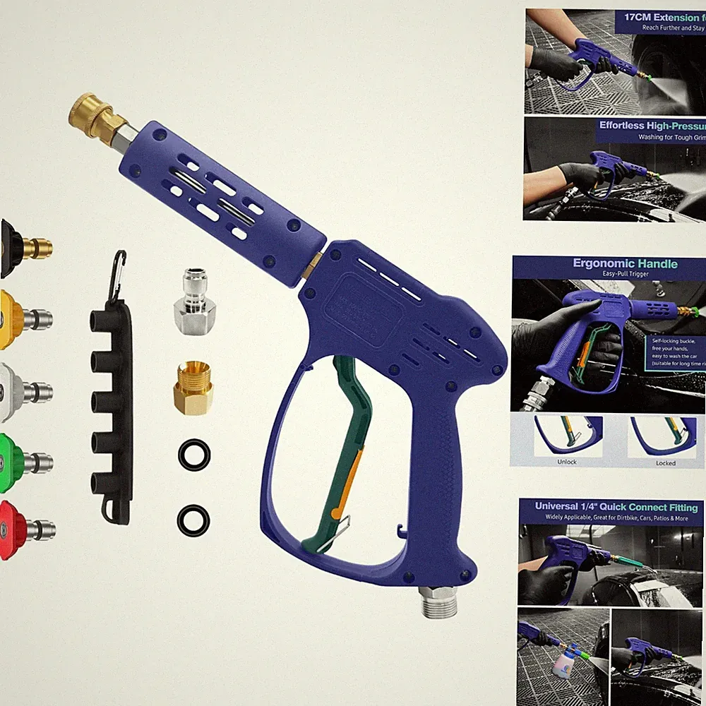 High Pressure Washer Gun 5000 PSI 8 GPM 3/8 Quick Connect M22 14/15mm 5 Nozzles