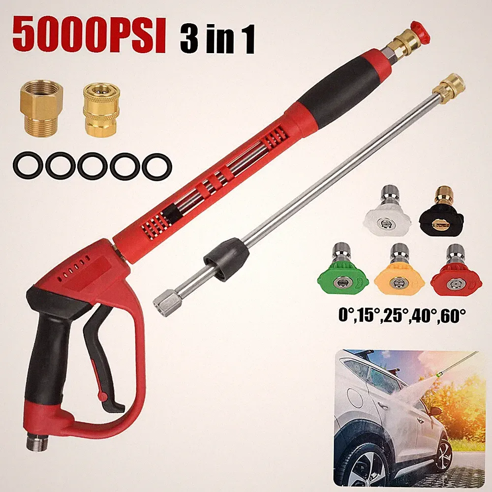 High Pressure Washer Gun 5000 PSI Car Wash Foam Spray Short Wand with 5 Nozzle